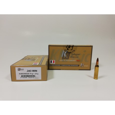 MUNICION SOLOGNE .243 WIN SUBSONICA 70 GR. caja de 20 balas