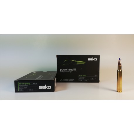 MUNICION SAKO CALIBRE 30-06 POWERHEAD BARNES SOFT POINT 180 GR. 20 UNIDADES