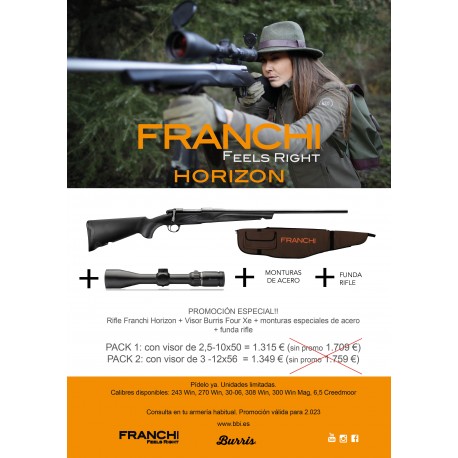 RIFLE FRANCHI HORIZON + VISOR BURRIS XE 2,5-10X50 + MONTURA + FUNDA